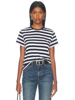 POLO RALPH LAUREN - Jersey Women's Striped Crew Neck T-Shirt Navy Blue