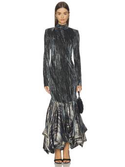 Prabal Gurung - Women's Metallic Velvet High Neck Maxi Dress Multi-Color