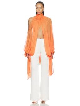 Prabal Gurung - Tie-neck Women's Halter Neck Chiffon Blouse Orange