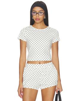 Posse - Tommy Women's Polka Dot Stretch Cotton Crop Top Ivory