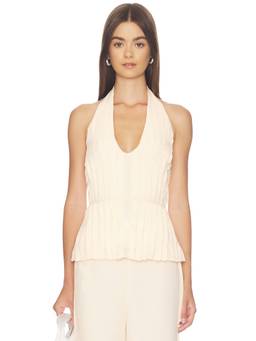 Posse - Plisse Women's Sleeveless Halter Neck Top Cream