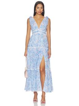 Poupette St Barth - Perla Women's Printed Lace Trim Maxi Dress Blue