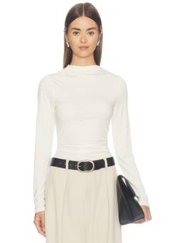 PISTOLA - Long Sleeve Draped Women's Ruched Mock Neck Top Off White