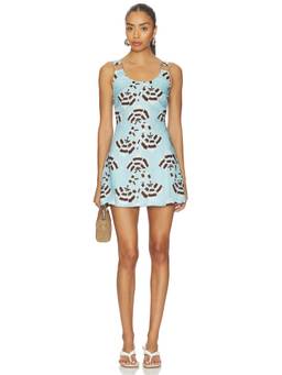 ROAME. - Ariana Women's Printed Cinched Waist Mini Dress Blue