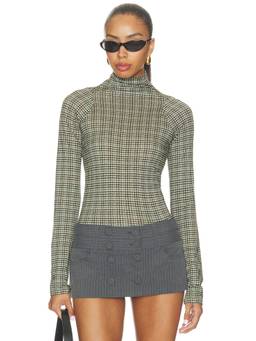 Rag & Bone - Shaw Paneled Women's Checked Full Sleeves Turtleneck Top Green