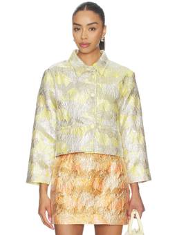 RENGGLI - Brocade Women's Metallic Thread Cropped Jacket Silver