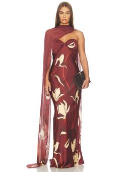 ROCOCO SAND - Strapless Women's Floral Satin Maxi Dress Maroon