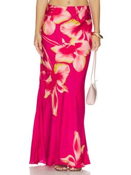ROCOCO SAND - Satin Floral Women's Fully Lined Maxi Skirt Cherry