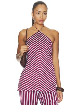 ROCOCO SAND - Tailored Women's Striped Halter Neck Satin Top Maroon