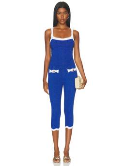 Retrofete - Verene Knit Women's Metallic Ribbed Cropped Jumpsuit Blue
