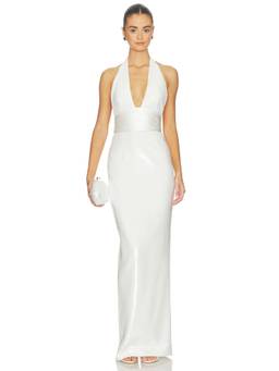 Retrofete - Kelsie Women's Plunging Halterneck Sequin Maxi Dress Cream