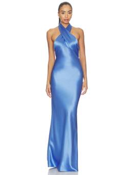 Retrofete - Wrenley Women's Halter Neck Satin Maxi Dress Blue