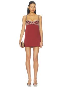 Retrofete - Solere Women's Embellished Neckline Satin Mini Dress Red