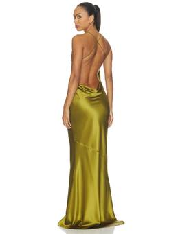 Retrofete - Lukka Women's Satin Cowl Neck Backless Maxi Dress Green