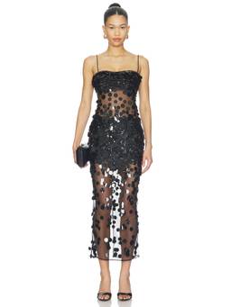 Retrofete - Sequin Mesh Women's Sleeveless Bodycon Maxi Dress Black
