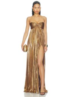 Retrofete - Zoa Women's Strapless Pleated Maxi Dress Gold