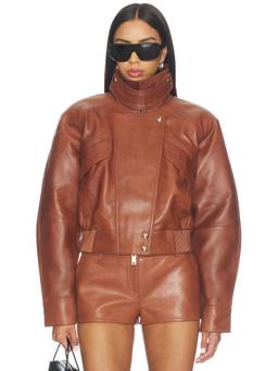 Retrofete - Lykke Women's Padded Shoulder Leather Jacket Brown