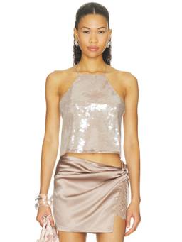 Retrofete - Norma Women's Sequin Halter Neck Crop Top Silver