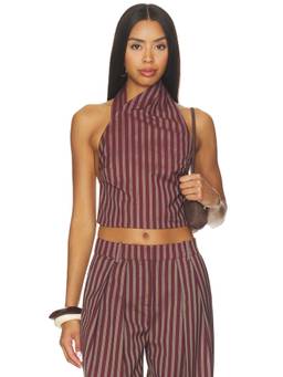 Retrofete - Velora Women's Striped Halter Neck Crop Top Burgundy