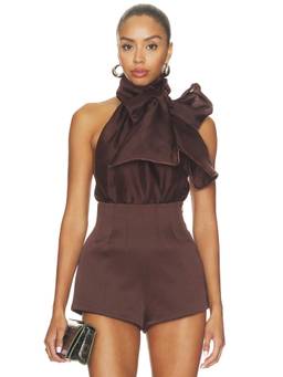 Retrofete - Indira Women's Halter Neck Tie-Up Silk Chiffon Top Brown