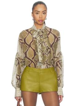 Retrofete - Maika Women's Tie-Up Neck Semi-Sheer Chiffon Blouse Beige