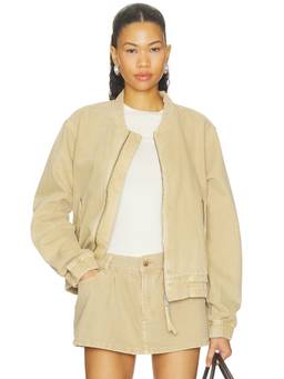 ROLLA'S - Dune Women's Two-Way Zip Cotton Twill Bomber Jacket Beige