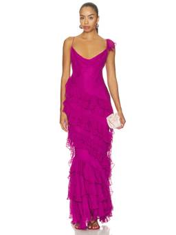 Ronny Kobo - Deon Women's Ruffled Asymmetrical Maxi Dress Magenta