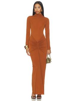 Ronny Kobo - Scorpio Women's Ruched Mock Neck Bodycon Maxi Dress Brown
