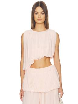 Ronny Kobo - Sheer Pleated Women's Asymmetrical Hem Crop Top Pink