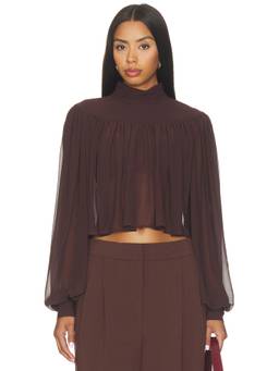 Ronny Kobo - Aerin Women's Sheer High Neck Crop Top Brown