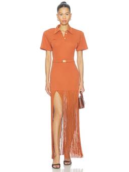 Rowen Rose - Polo Women's Belted Fringe Hem Maxi Dress Orange
