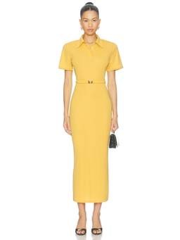Rowen Rose - Jersey Polo Women's Belted Short Sleeve Midi Dress Yellow