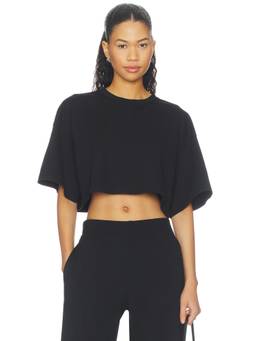 Ripley Rader - Ponte Knit Women's Cropped Crew Neck Jersey Crop Top Black
