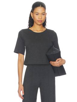 Ripley Rader - Ponte Knit Women's Cropped Short Sleeve Crop Top Charcoal