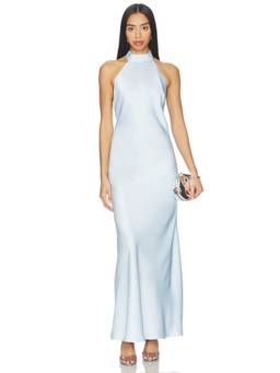 Runaway The Label - Arabelle Women's Satin Halter High Neck Maxi Dress Blue