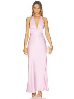 Runaway The Label - Sylvie Women's Plunge Halter Neck Satin Maxi Dress Pink