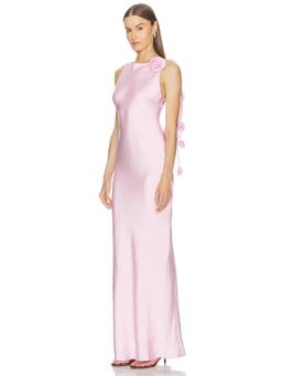 Runaway The Label - Zurina Women's Low Back Rosette Strap Maxi Dress Pink