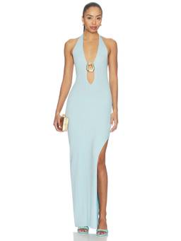 Runaway The Label - Halter Knit Women's Ribbed Cut-Out Maxi Dress Blue