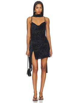 Runaway The Label - Dawn Women's Velvet Jacquard Scoop Neck Mini Dress Black