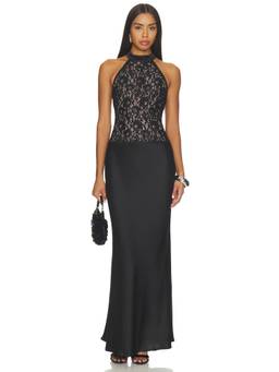 Runaway The Label - Senna Women's Halter Open Back Lace Maxi Dress Black