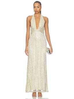 Runaway The Label - Annette Women's Sequin Plunging Halter Neck Maxi Dress Gold