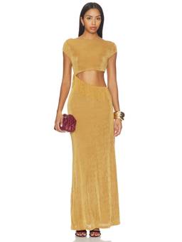 Runaway The Label - Mayla Women's Cut-Out Boat Neck Maxi Dress Gold