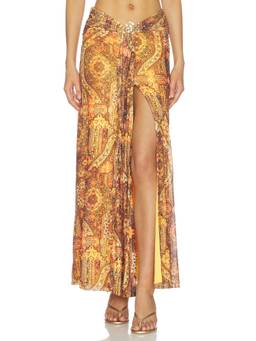Runaway The Label - Skylar Women's Ruched Front-Slit Maxi Skirt Orange