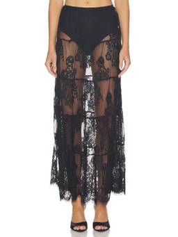 Runaway The Label - Tiered Lace Women's Sheer Elastic Waist Maxi Skirt Black