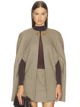 SANS FAFF - Argyle Women's Checked Hook-Front Cape Jacket Beige
