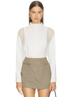 SANS FAFF - Mockneck Women's Sheer Panel Silk Blouse White