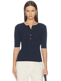Sanctuary - Air Of Ease Women's Rib Knit Half Sleeve Henley Top Navy Blue