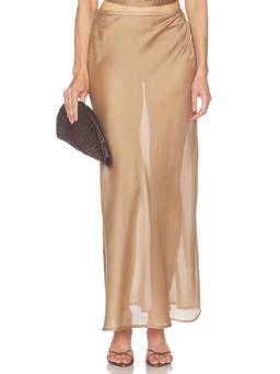 SOLAQUA - Francesca Women's Sheer Bias-Cut Maxi Skirt Beige