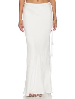 Sabina Musayev - Satin Crepe Women's Pull-On Tie-Up Maxi Skirt White
