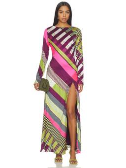SEVEN WONDERS - Montie Women's Striped Open Back Satin Maxi Dress Multi-Color